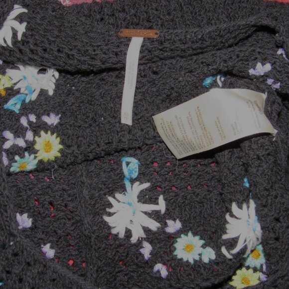 Free People Boho Cottagecore Wildflowers Embroidered Sweater Tank Vest sz XS - Picture 4 of 5
